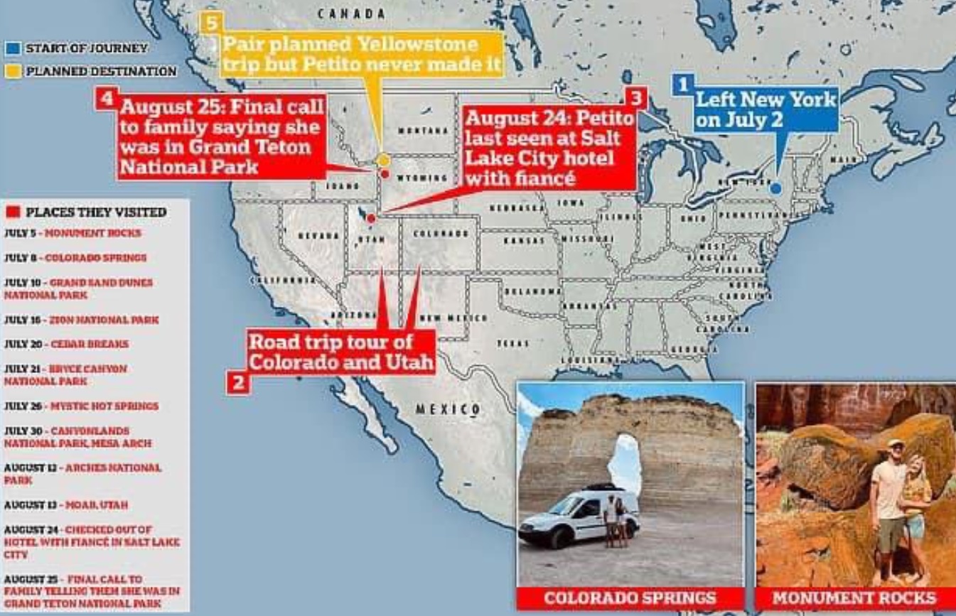 PHOTO Map Of Gabby Petito And Her Boyfriend's Planned Destination Around The United States