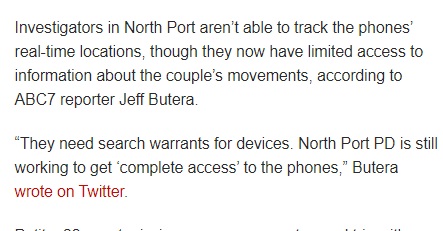 PHOTO North Port Florida Police Still Can't Track Brian Laundrie's Real-Time Cell Phone Location Because They Don't Have Search Warrant Yet