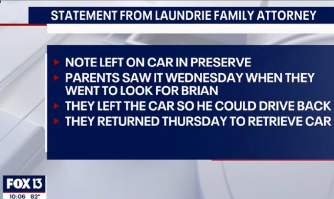 PHOTO Of Note Brian Laundrie Left For His Parents At Florida Preserve To Take His Car Away From The Parking Lot Of The Park