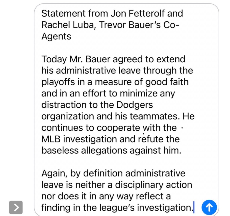 PHOTO Trevor Bauer's Agent Calls Claims Against Him Baseless