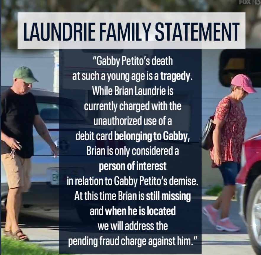 PHOTO Brian Laundrie's Parents Put Out Official Statement And They Deny Brian Laundrie Killed Gabby Petito Saying He's Only A Person Of Interest