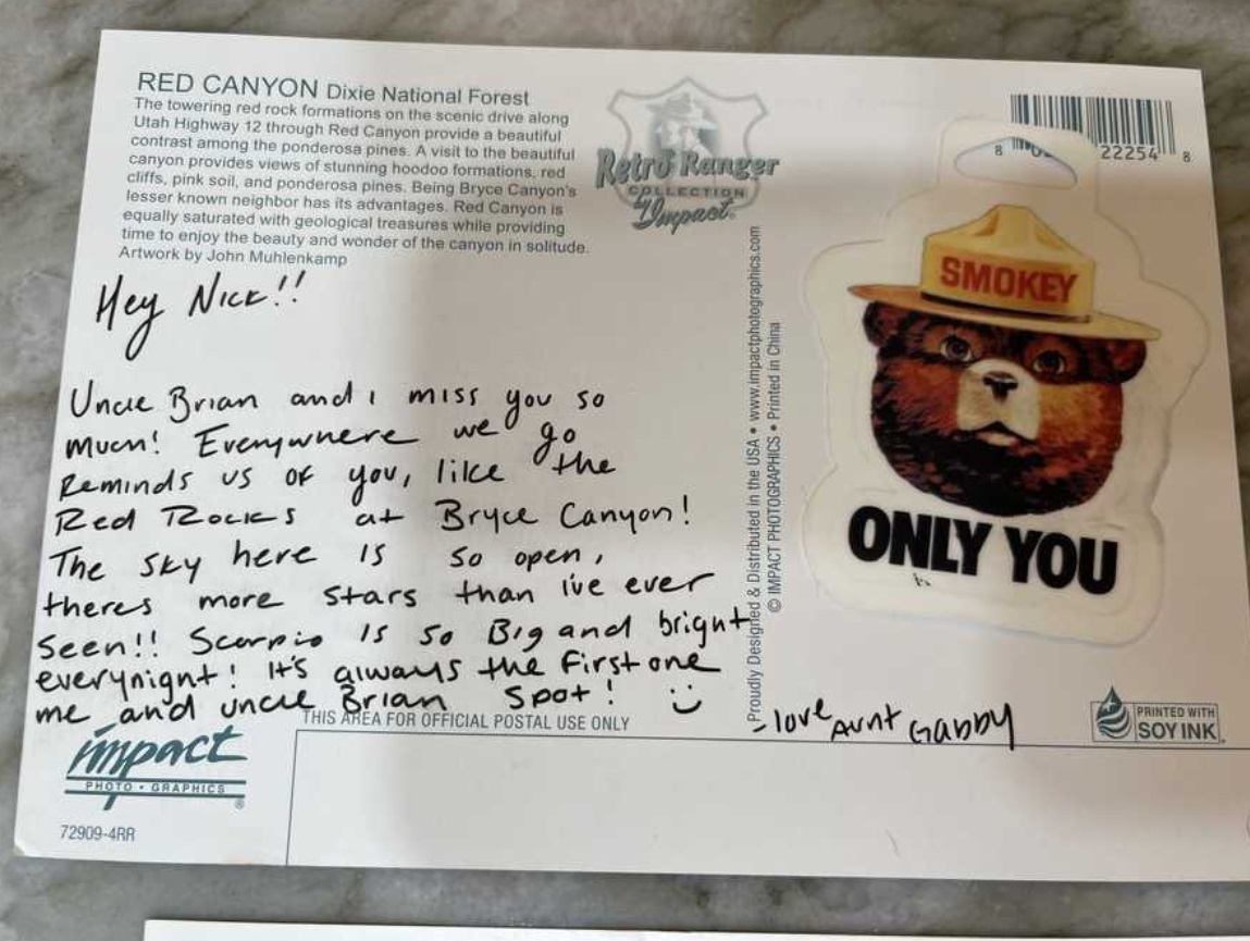 PHOTO Gabby Petito Wrote Post Card To Family Member From Red Rocks And Bryce Canyon