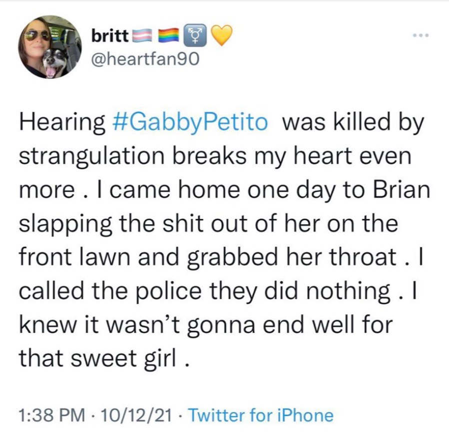 PHOTO Gabby Petito's Friend Says She Came Home One Day and Brian Was Slapping Her On Their Front Lawn And Grabbed Her Throat