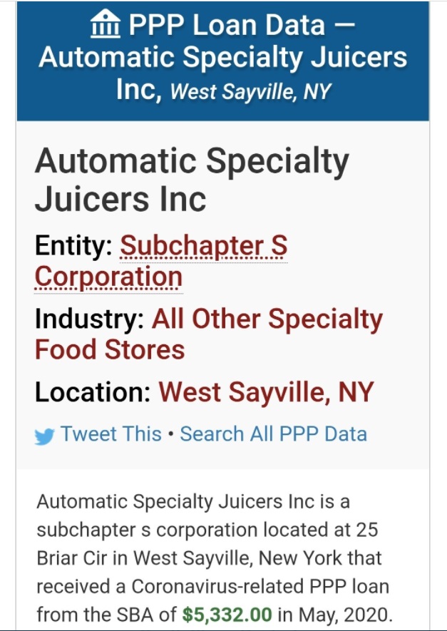 PHOTO Joseph Laundrie Who Is Christopher Laundrie's Brother Received A $5K PPP Loan For His Automatic Specialty Juicers Business Located In West Sayville New York