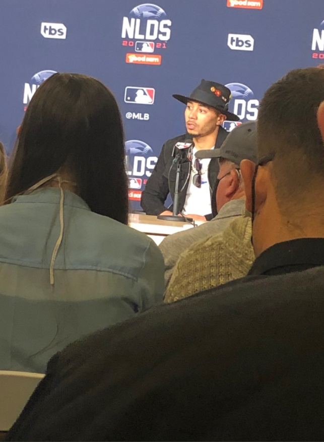 PHOTO Mookie Betts Wearing Cool Cowboy Hat Post-Game Of NLDS Game 4 With Pins On It