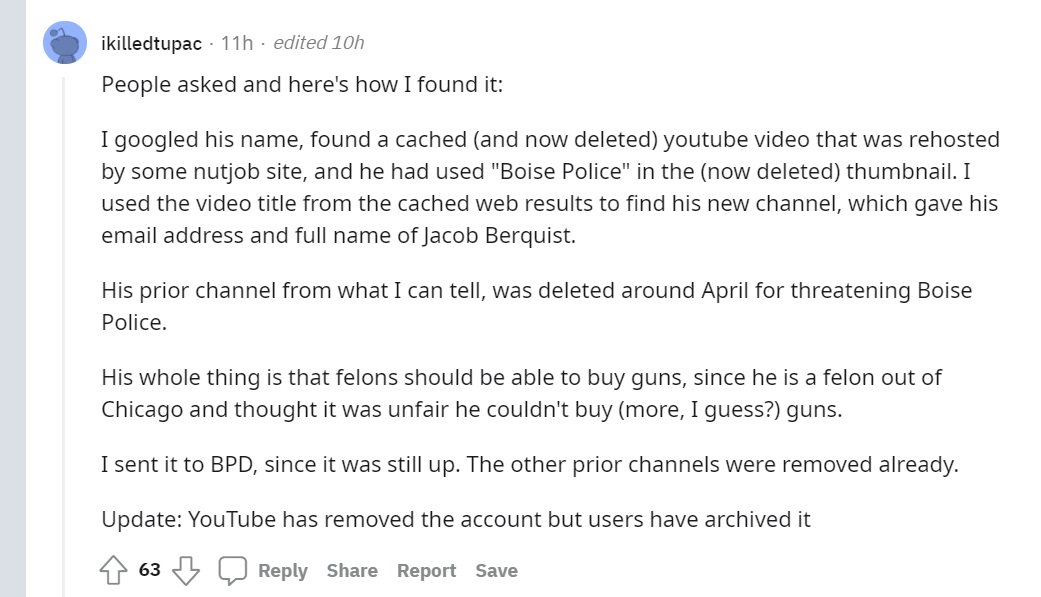 PHOTO Jacob Bergquist's Email Was Deleted For Threatening Boise Police And Wouldn't Stop Saying Felons Should Be Able To Buy Guns