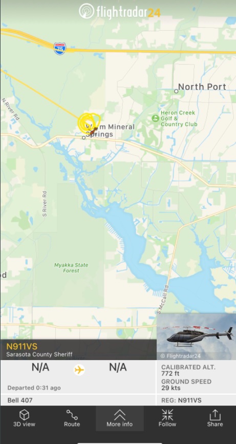 PHOTO Sarasota Sheriff's Helicopter Was Hovering Really Low Over Area West Of North Port Florida This Morning Like They Found Something