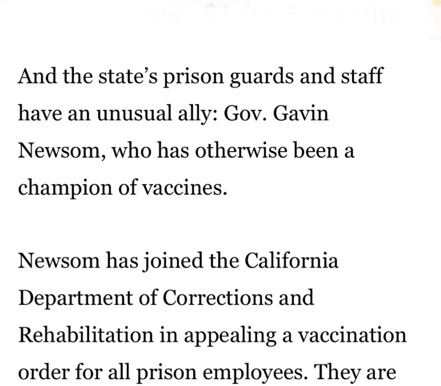 PHOTO California Department Of Corrections Prison Guards Who Donated A Lot Of Money To Help Gavin Newsom Win Recall Vote Setup Statewide Vaccination Exemption For Them