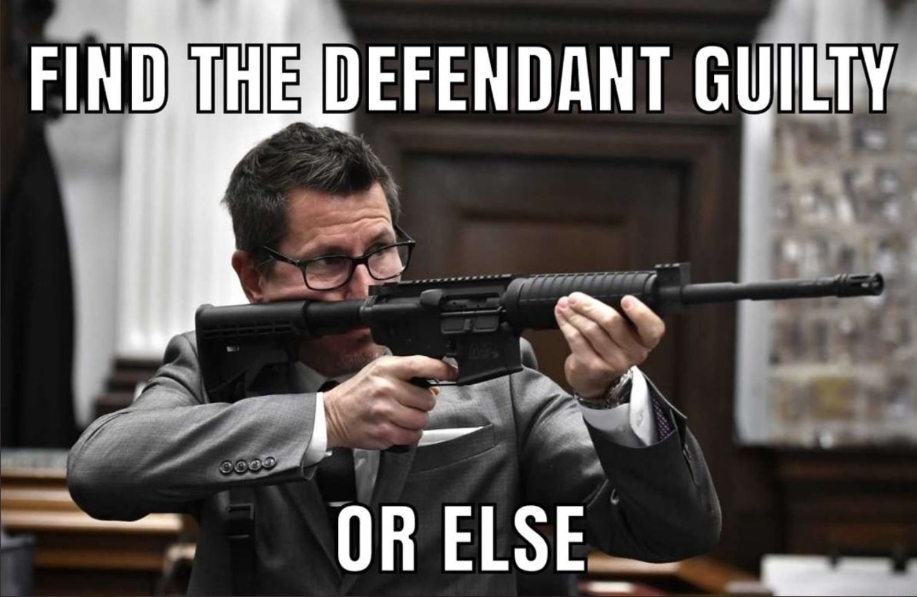 PHOTO Find The Defendant Guilty Or Else Thomas Binger Pointing Gun At Jury Meme