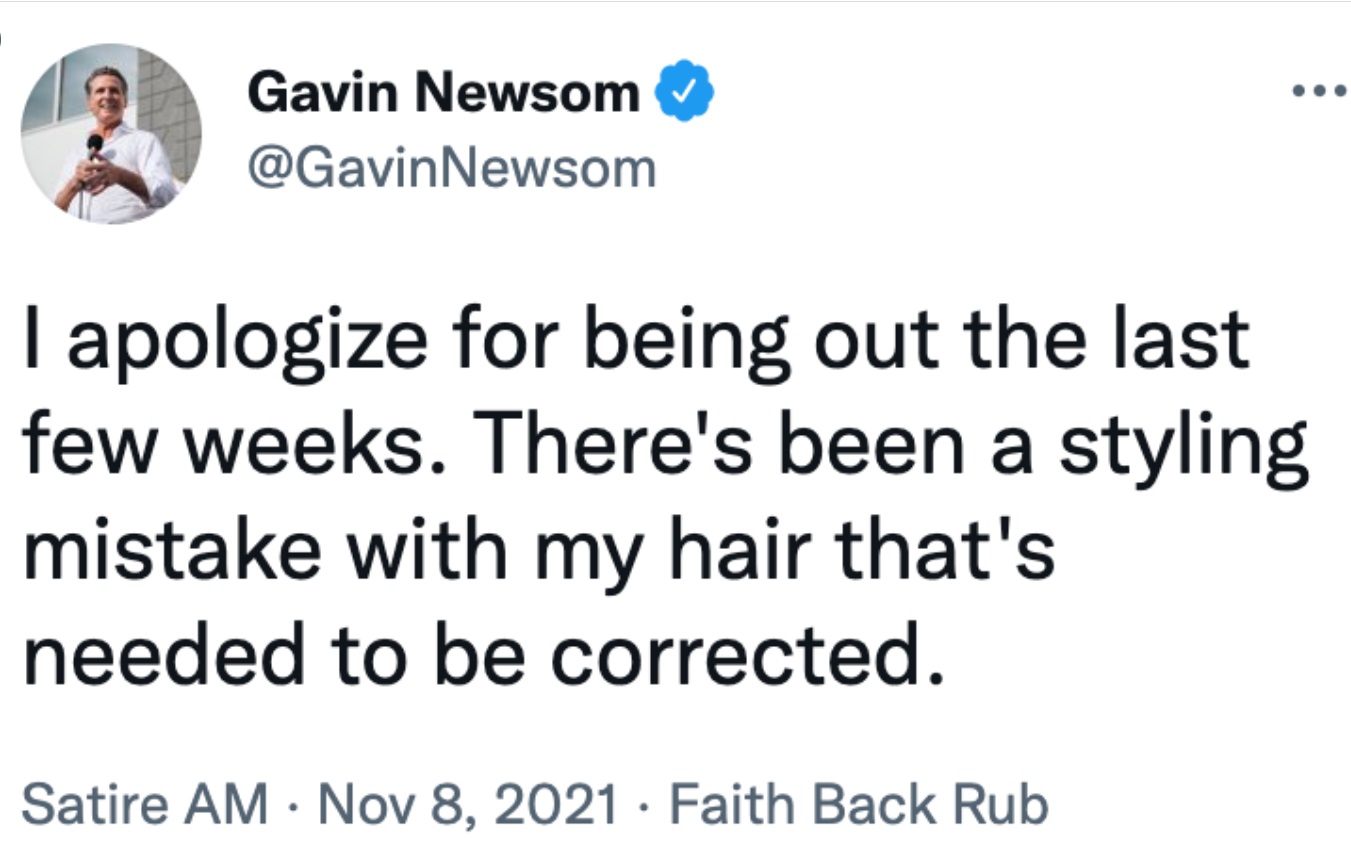 PHOTO Gavin Newsom Breaks Silence Says Style Error With Hair Needed To Be Corrected Meme