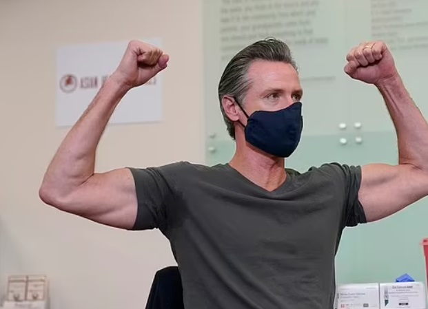 PHOTO Gavin Newsom Flexing After Getting COVID Booster Shot