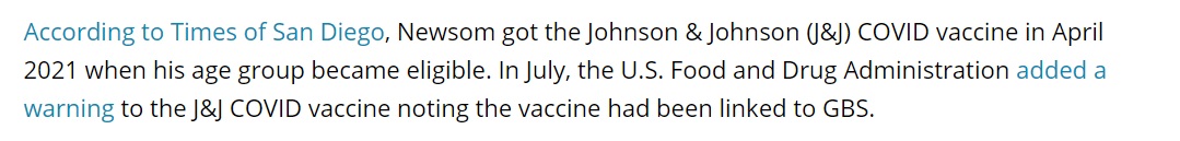 PHOTO Gavin Newsom Got Johnson And Johnson Vaccine In april And Had No Side Effects Despite FDA Warning Over J&J Vaccine And GBS