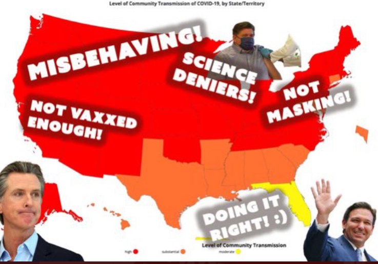 PHOTO Misbehaving Not Vaxxed Enough Science Deniers Not Masking Doing It Right Gavin Newsom Ron Desantis Meme