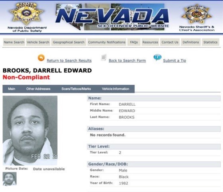 PHOTO Of Darrell Brooks' Sex Offender Profile On Nevada Public Sex Offender Website