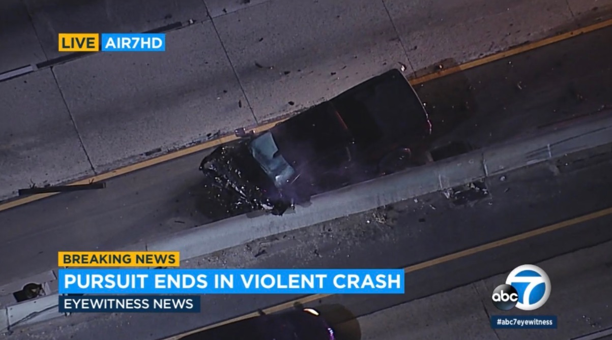 PHOTO Of Entire Front End Missing From Black Chevy Silverado Involved In Police Chase On I-5 In Los Angeles