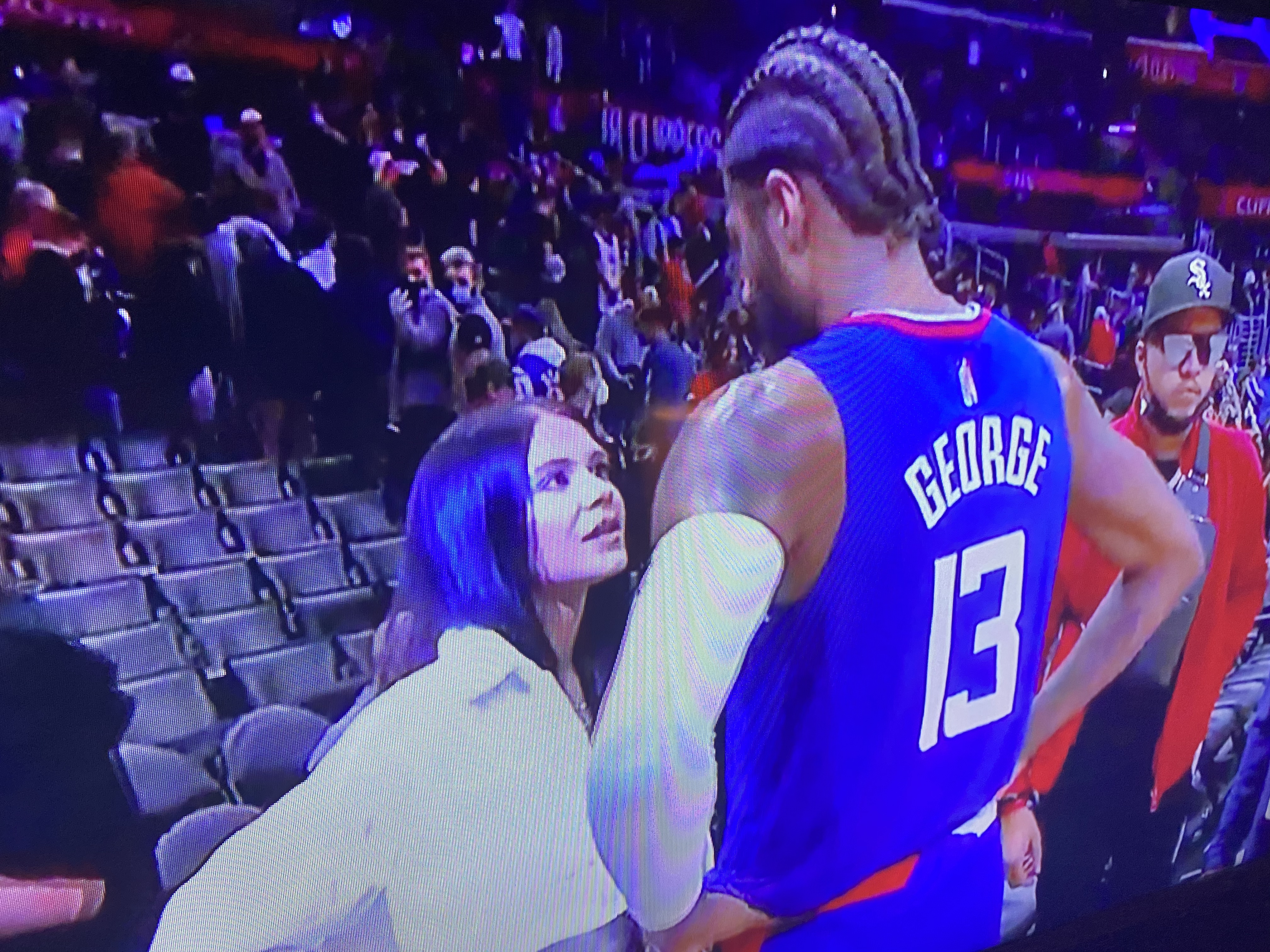 PHOTO Paul George Talking To His Wicked Hot Sidechick Courtside At Staples Center And She Looks At Him Like He's God