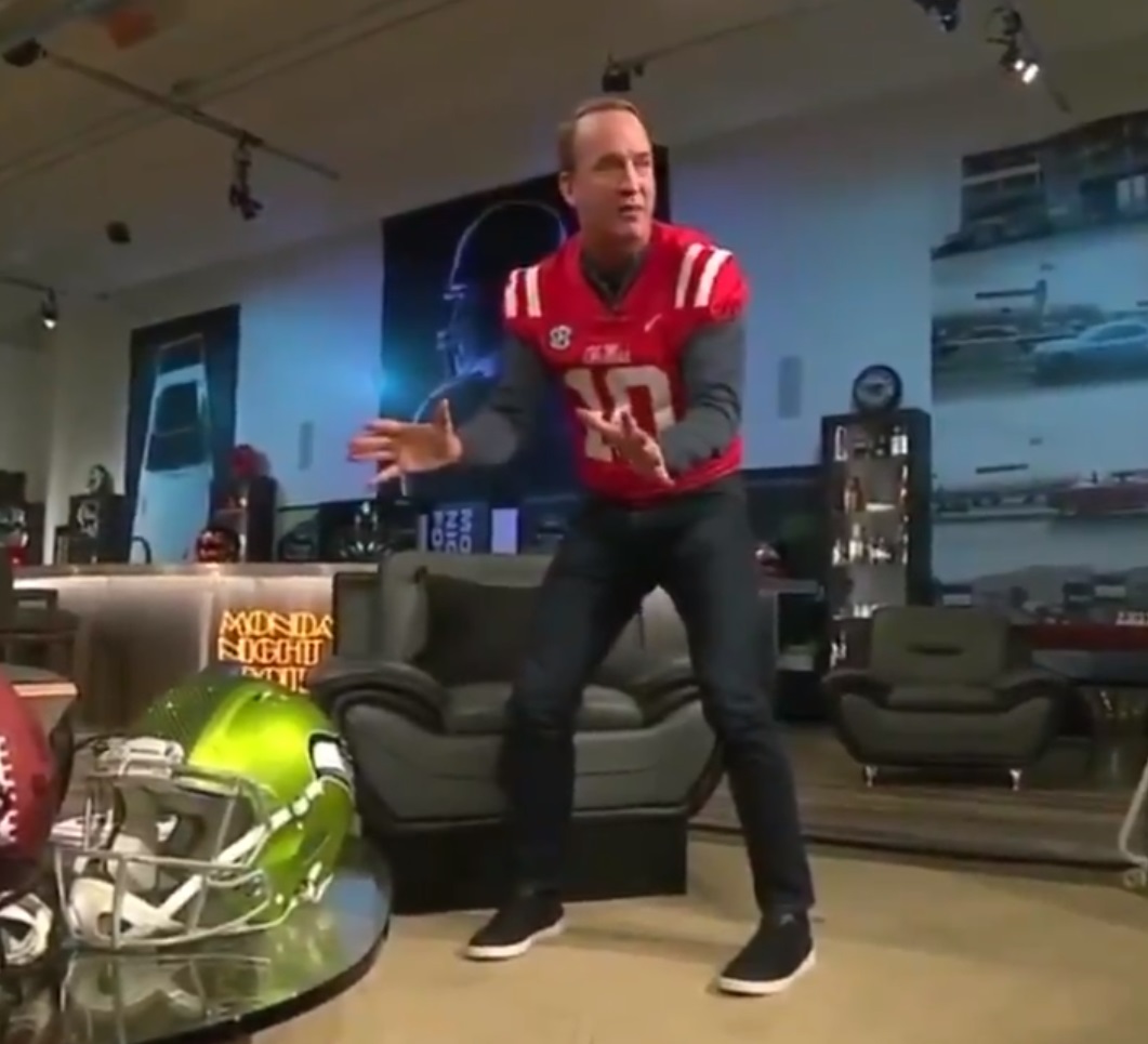 PHOTO Peyton Manning Announcing MNF From His House Which Looks Like A Giant Football Warehouse