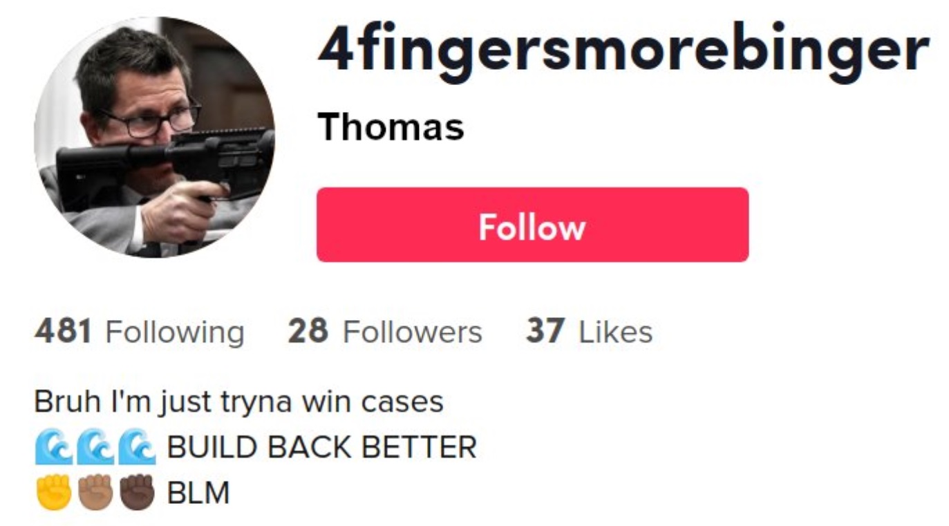 PHOTO Thomas Binger Parody Account Was Made Because Binger Used Gun In Court And Put His Finger On The Trigger