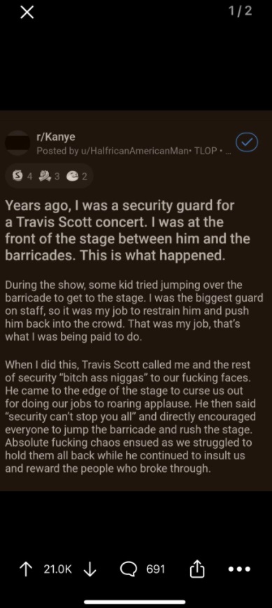 PHOTO Travis Scott Called Security Guards At His Concert Btch Asses For Doing Their Jobs