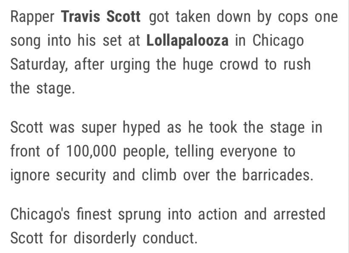 PHOTO Travis Scott Has Been Arrested Before For Telling Crowd To Rush Stage