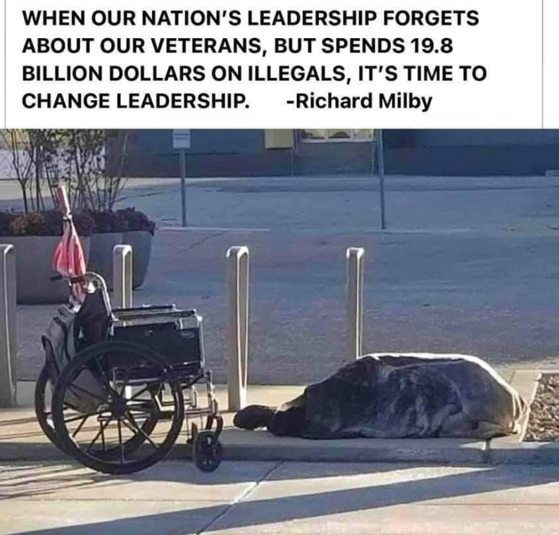 PHOTO When Our Nation's Leadership Forgets About Our Veterans But Spends 19.8 Billion Dollars On Illegals It's Time To Change Leadership Meme