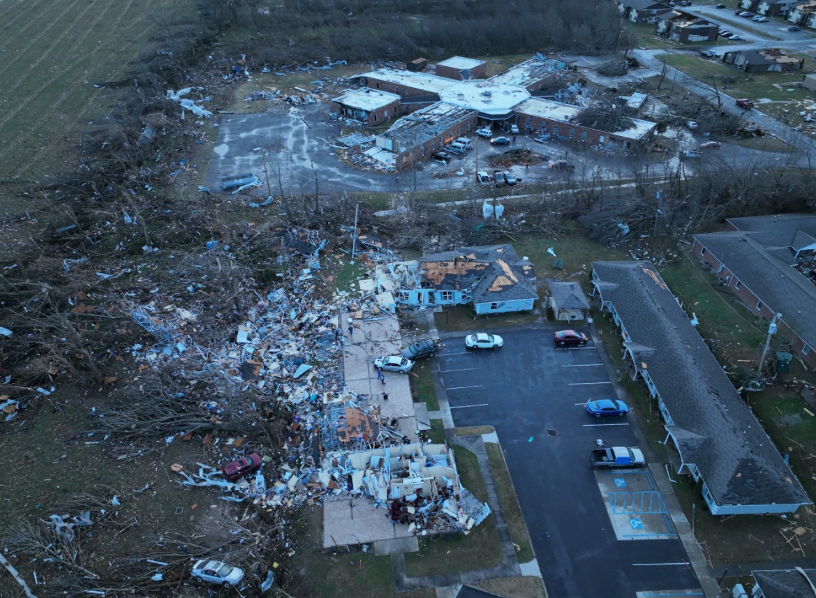 PHOTO Aerial View Of Damage In Mayfield Kentucky Saturday Morning In Day Light 