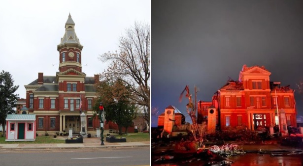 PHOTO Before And After Graves County Courthouse In Mayfield Kentucky After Getting Hit Hard By Tornado