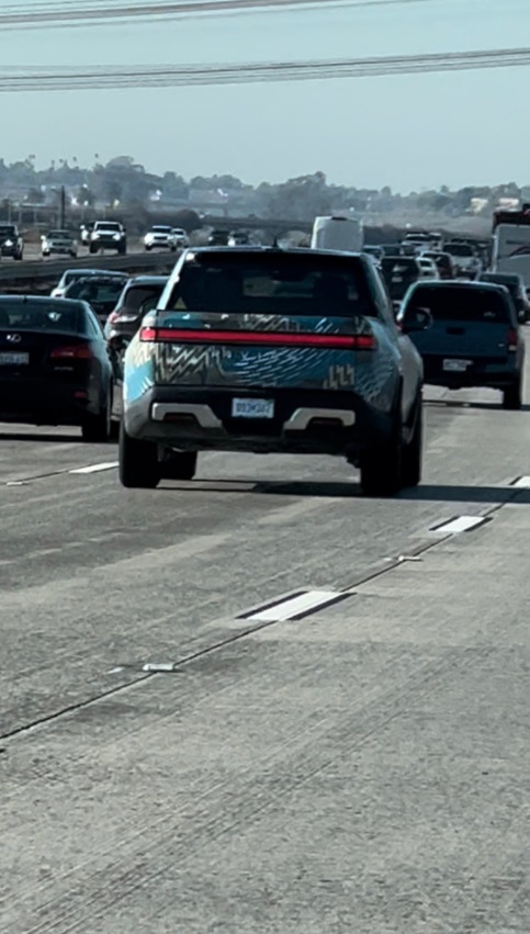 PHOTO Custom Matted Designed Rivian Electric Truck Spotted On Freeway In Sam Clemente California