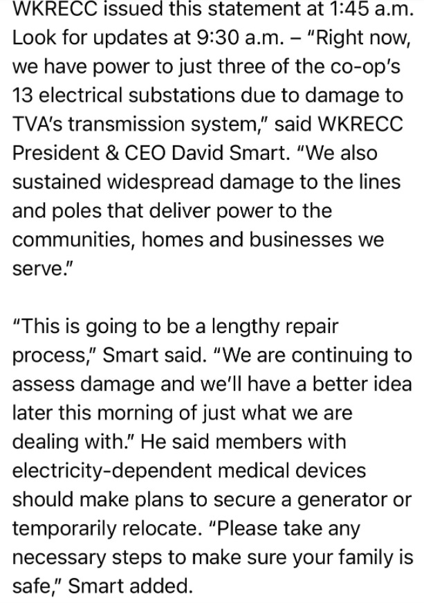 PHOTO Damage To TVA's Tramission System Is Only Supplying Power To 3 Of The 13 Electrical Substations In The State Of Kentucky