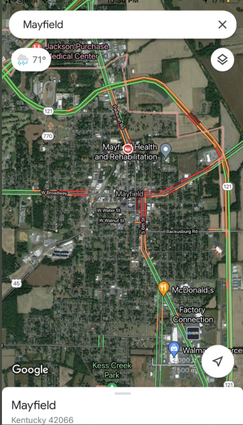PHOTO Eerie Traffic Map In Mayfield Kentucky Just Shows An Ominous Break In Traffic From Where Tornado Hit