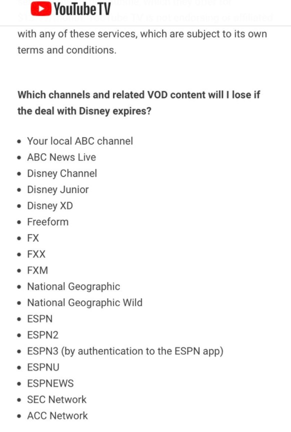PHOTO Full List Of 17 Channels Removed From Youtube TV Since Disney Deal Expired