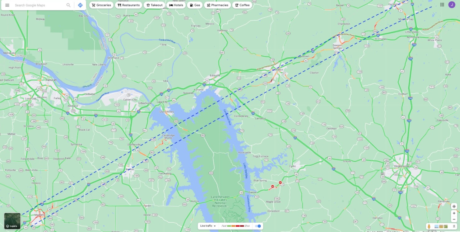 PHOTO Mayfield Kentucky Tornado Track Shows How Much Traffic There Was When It Hit And How Tornado Moved For Miles And Miles Across Mayfield