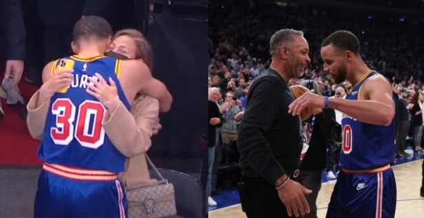 PHOTO Of Steph Curry Hugging His Mother And Father In Different Parts Of The Arena Because They Were Sitting Away From Each Other