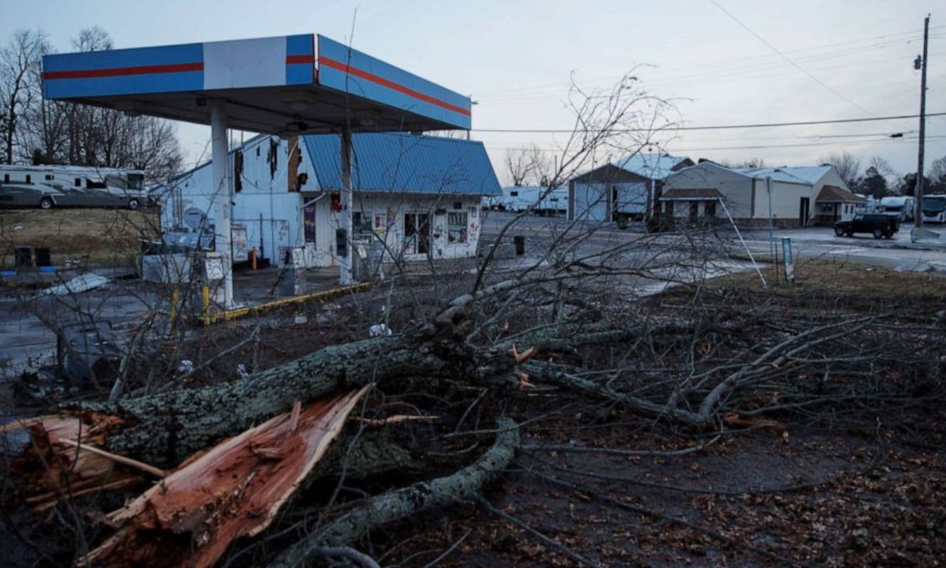 PHOTO Part Of A Gas Station Is Still Standing Inside Mayfield Kentucky City Limits