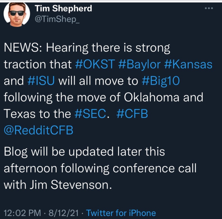 PHOTO Random Internet Dude Tried To Convince The Interent That OKST Baylor Kansas And Iowa State Were Going To Join The Big 10