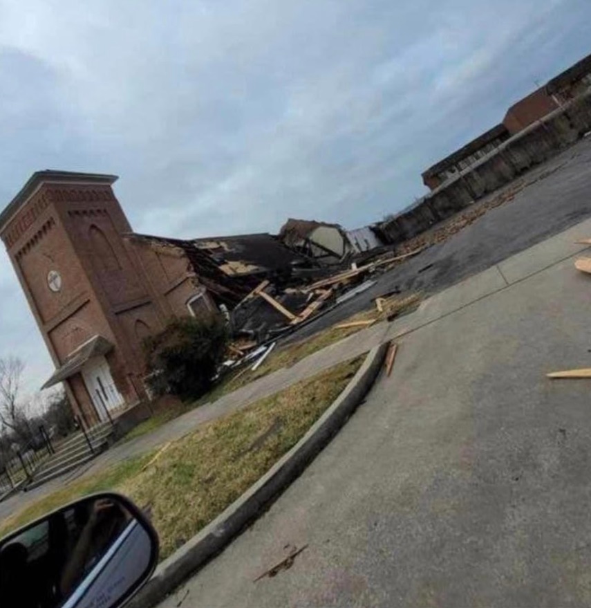 PHOTO The Oldest Black Church In Mayfield Kentucky Was Damaged By Tornado But The Front Of The Church Still Stands