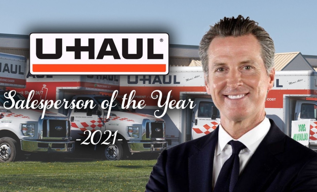 PHOTO U-Haul Salesperson Of The Year 2021 Gavin Newsom Meme