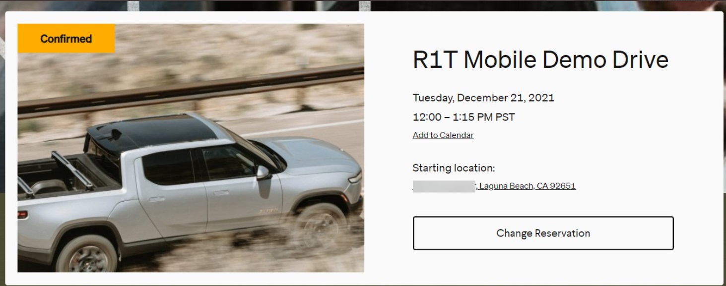 PHOTO What A Rivian R1T Test Drive Confirmation Looks Like