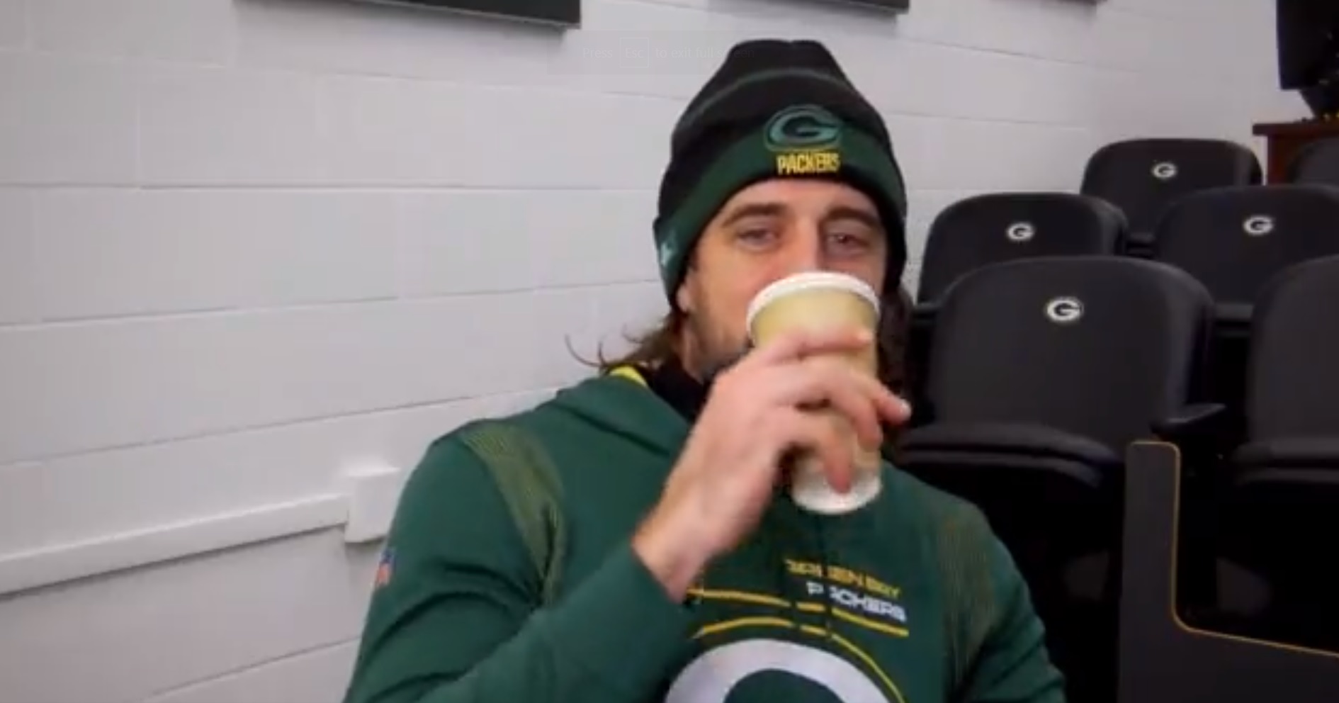 PHOTO Aaron Rodgers Chugging Starbucks During Packers Film Session