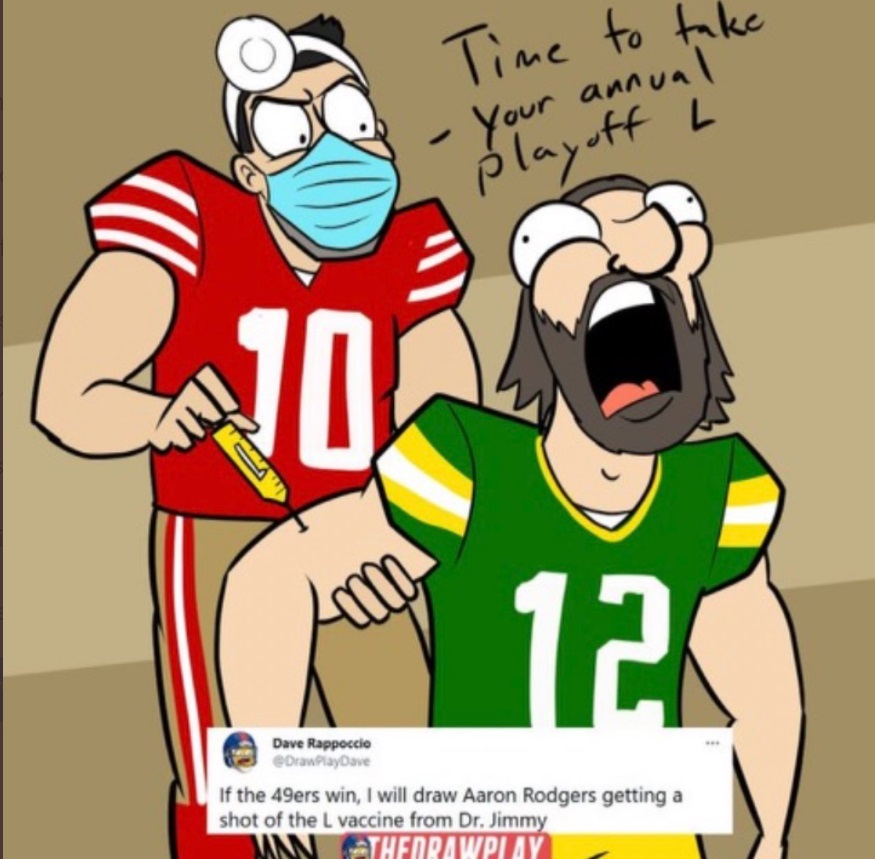 PHOTO Aaron Rodgers Getting The COVID Shot From The San Francisco 49ers Meme