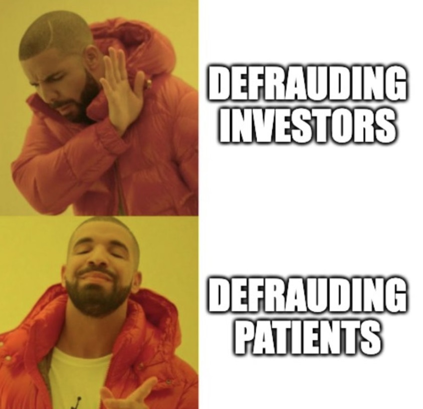 PHOTO Defrauding Investors Vs Defrauding Patients Elizabeth Holmes Meme