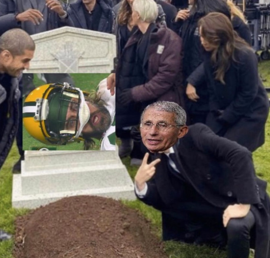 PHOTO Dr Fauci Posing In From Of Aaron Rodgers' Gravesite Meme