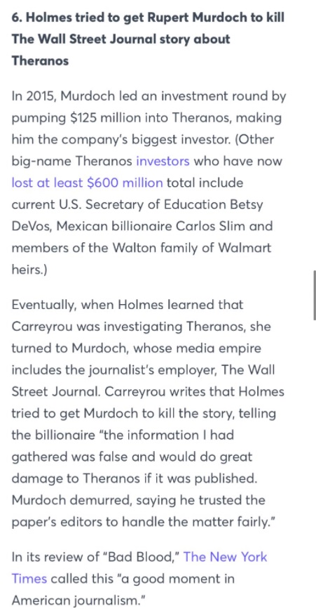 PHOTO Elizabeth Holmes Admitted To Rupert Murdoch That Information She Had Gathered Was False To Kill The Story