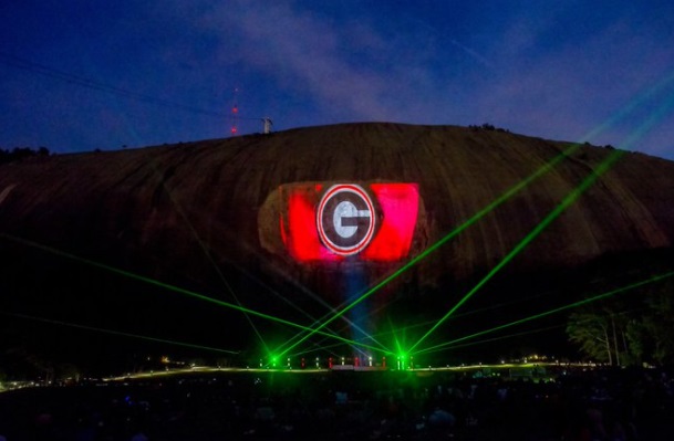 PHOTO Georgia Logo Projected On Stone Mountain Tonight