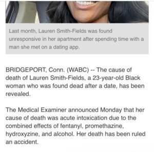 PHOTO Lauren Smith-Field's Cause Of Death Was From Acute Intoxication Due To Combined Effects Of Fentanyl Promethazine Hydroxyzine And Alcohol