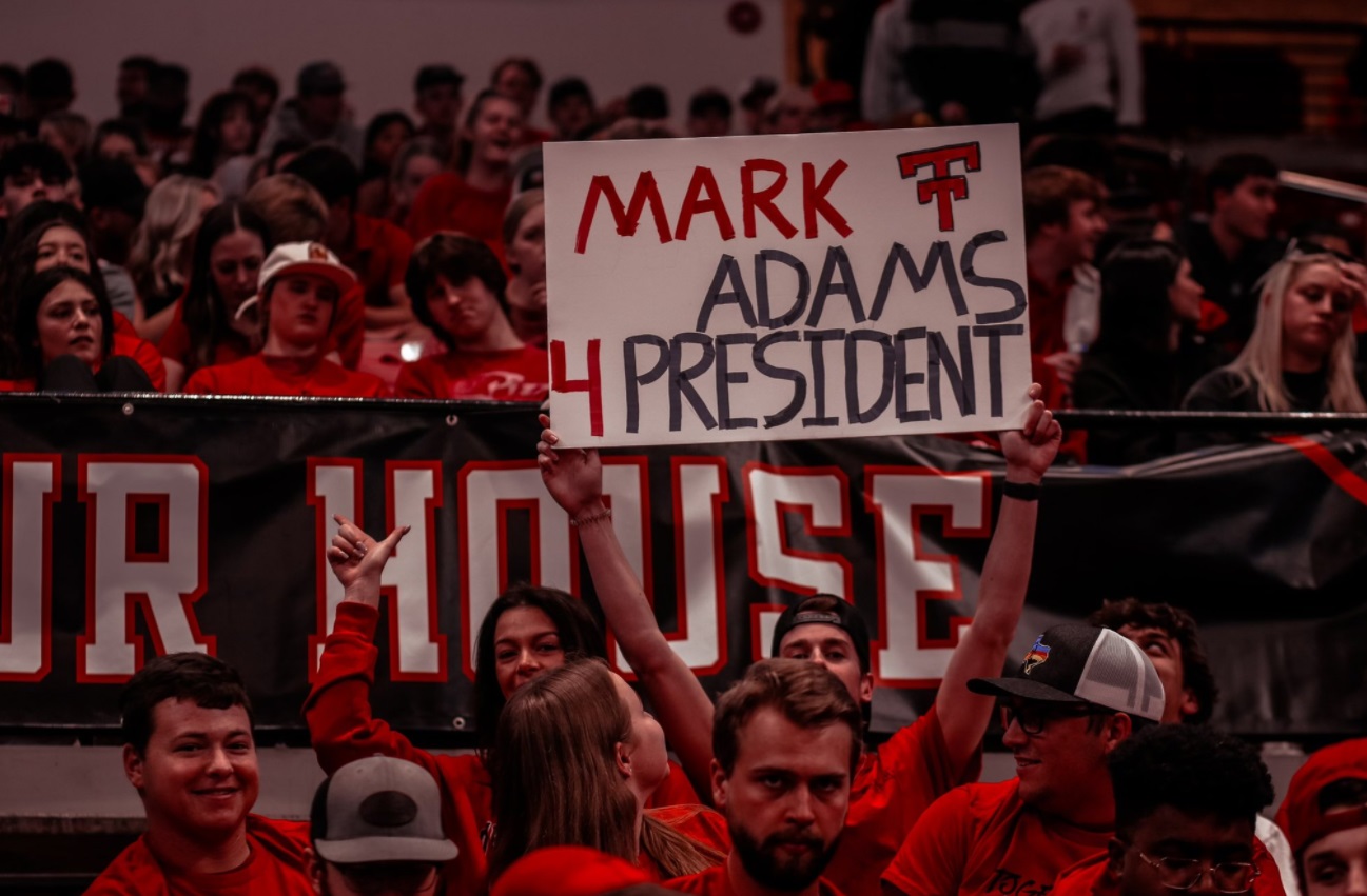 PHOTO Mark Adams 4 President Sign At Iowa State Texas Tech Game In Lubbock