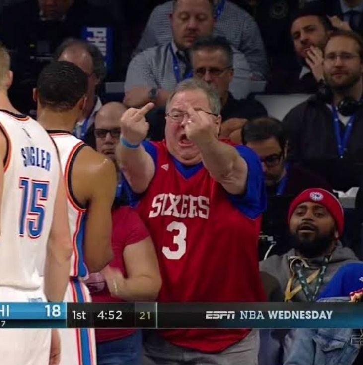 PHOTO Never Forget The Dude That Flipped Off Russell Westbrook With Both Middle Fingers When OKC Visited Philly