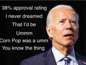 PHOTO 38% Approval Rating I Never Dreamed That I'd Be Ummm Corn Pop Was A Umm You Know The Thing Joe Biden Mumbling Meme