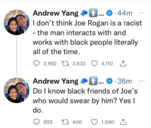 PHOTO Andrew Yang Says Joe Rogan Has Black Friends Who Would Swear By Him