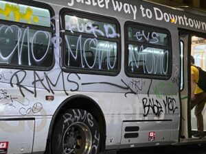 PHOTO City Bus In Downtown LA Looks Terrible After Rams Fans Covered It In Graffiti